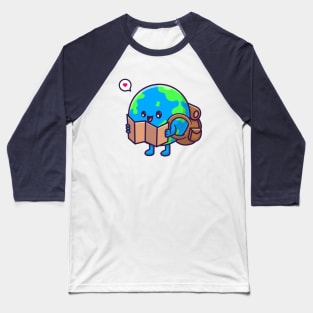 Cute Earth Globe Backpacker Holding Map Cartoon Baseball T-Shirt